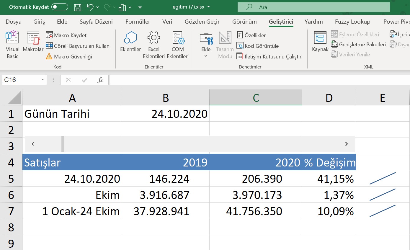 Excel’de Gün, Ay ve Yılbaşından bugüne karşılaştırmaları Nasıl Yapılır?