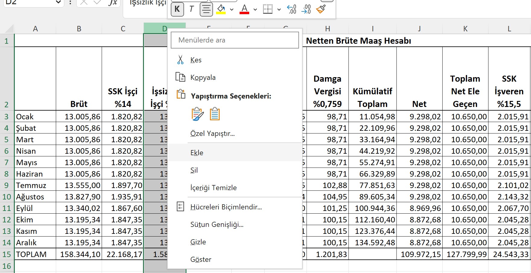 Excel'de Sütun Ekleme Yöntemleri Nelerdir?