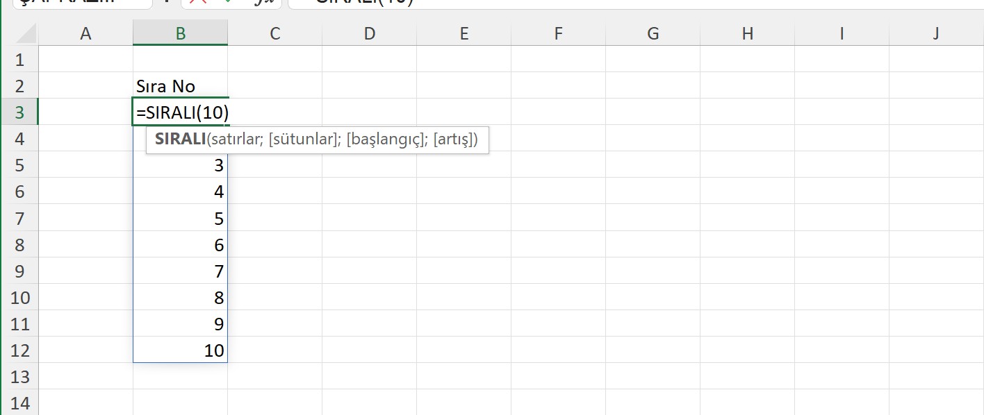 Excel Formülleri- SIRALI Formülü 