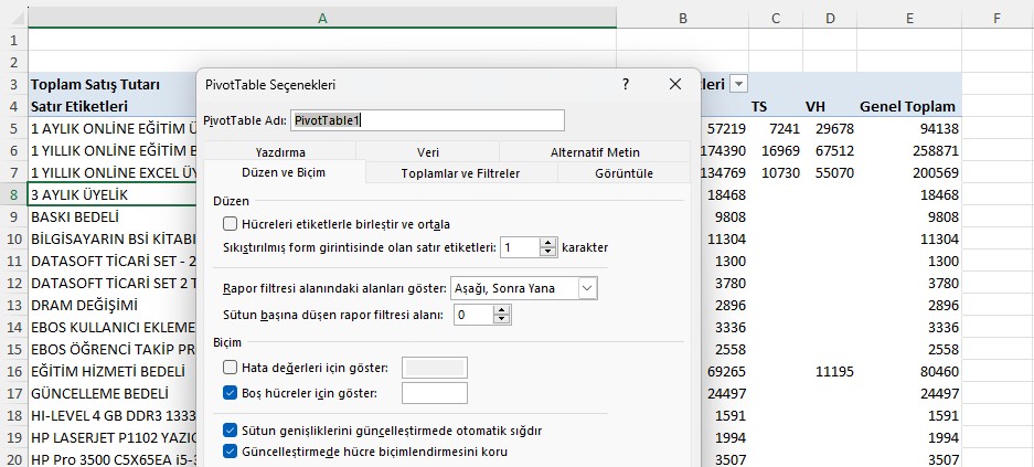 Excel Pivot Tablo Seçenekleri Nelerdir? - Blog - Vidoport