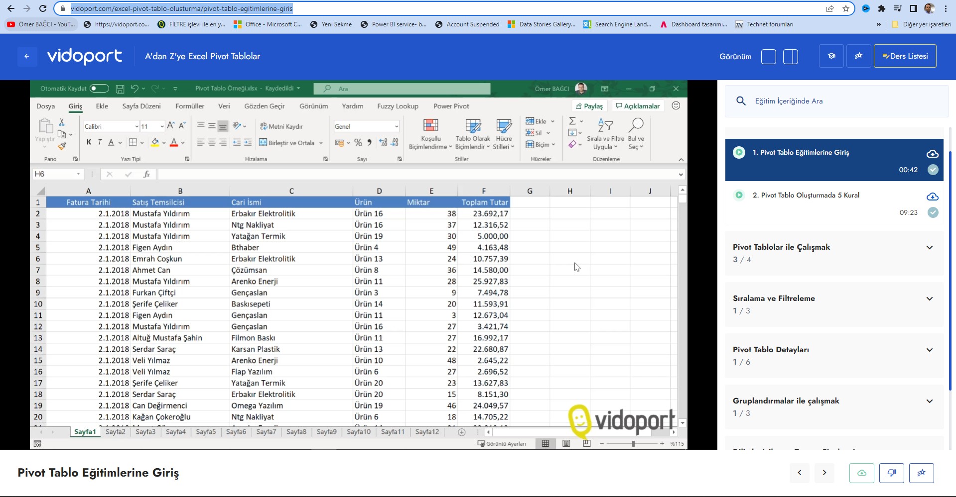 Excel, SQL, Web eğitimlerinin bulunduğu vidoport nedir?