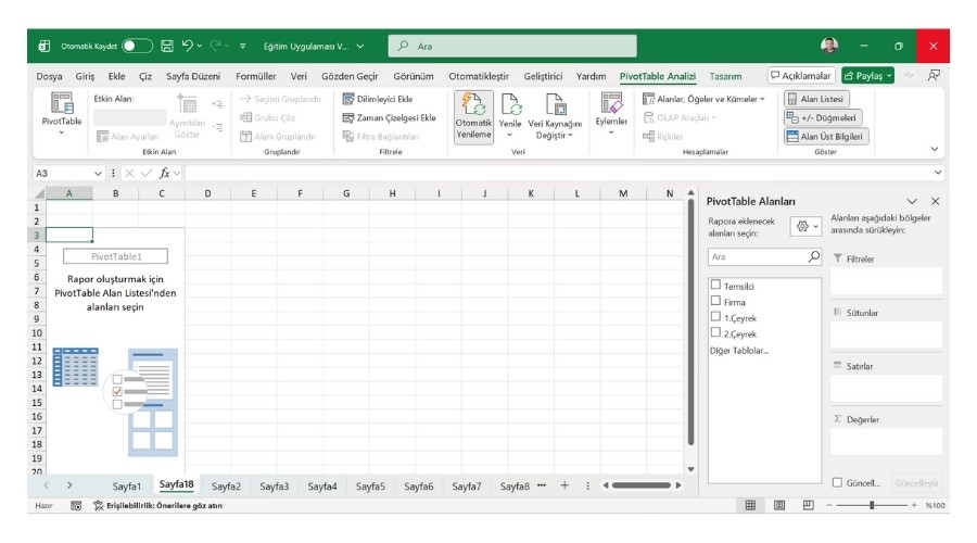 Pivot Tablo Oluşturma