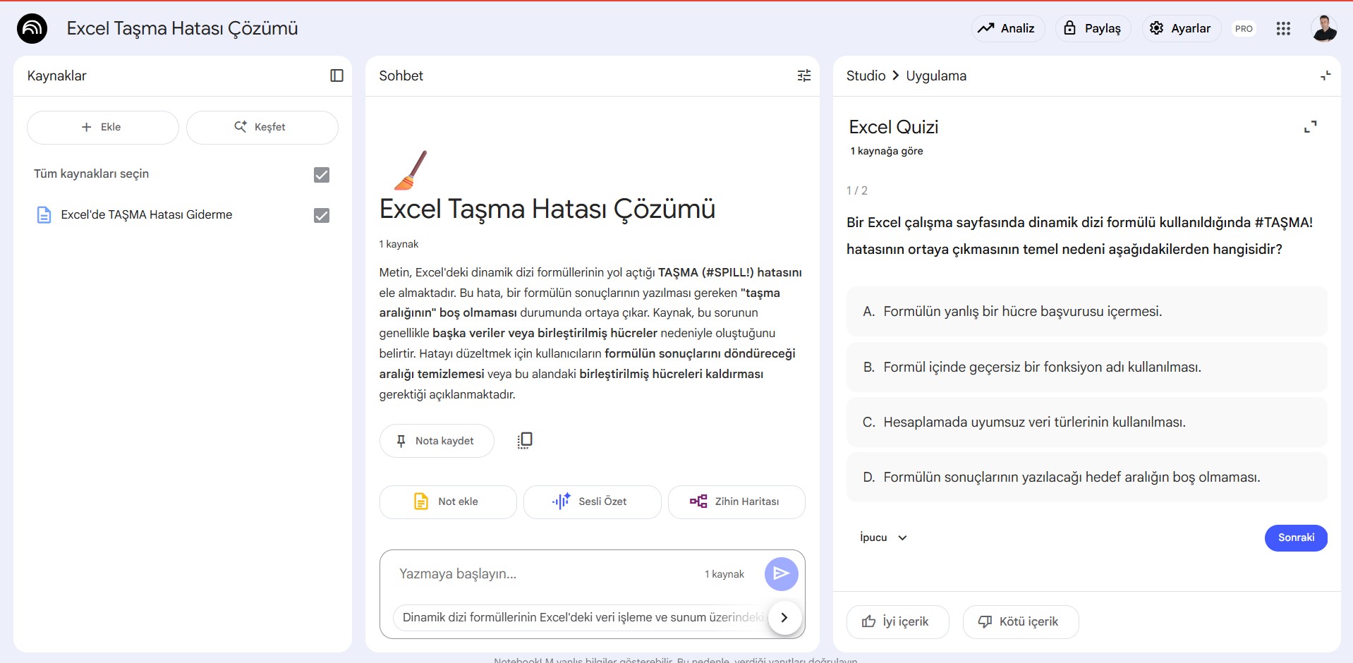 NotebookLM Test Özelliği