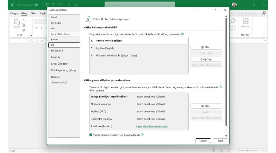 Excel Dil Ayarlarını Değiştirme