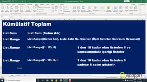 Kümülatif Toplamlar Almak