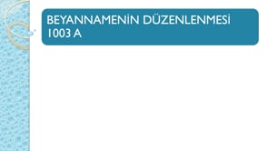 Beyannamenin Düzenlenmesi 1003 A