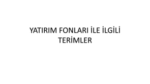 Yatırım Fonları İle İlgili Terimler