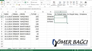 Excel'de Şarta Bağlı En Büyük ve En Küçük Değeri Bulmak
