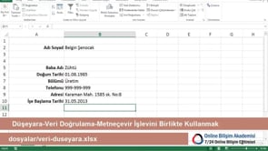 DÜŞEYARA-Veri Doğrulama ile Listeleri kullanmak