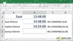 Excel'de saatlere, Saat, Dakika, Saniye Eklemek, ZAMAN işlevi