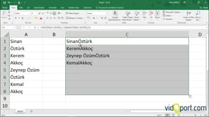 KAYDIR ve SATIR İşlevi ile Hücrelerdeki İsimleri Birleştirmek