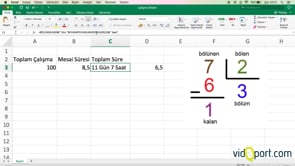 Excel'de toplam mesai saatinin kaç gün ve saat yaptığını bulmak