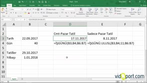 Excel İŞGÜNÜ İşlevi Kullanımı
