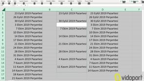 Excel'de Pazartesi-Perşembe Listesi oluşturmak