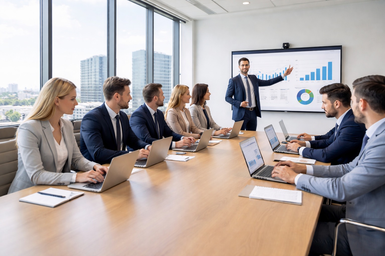 Kurumsal çalışan bilgisayar başında mutlu