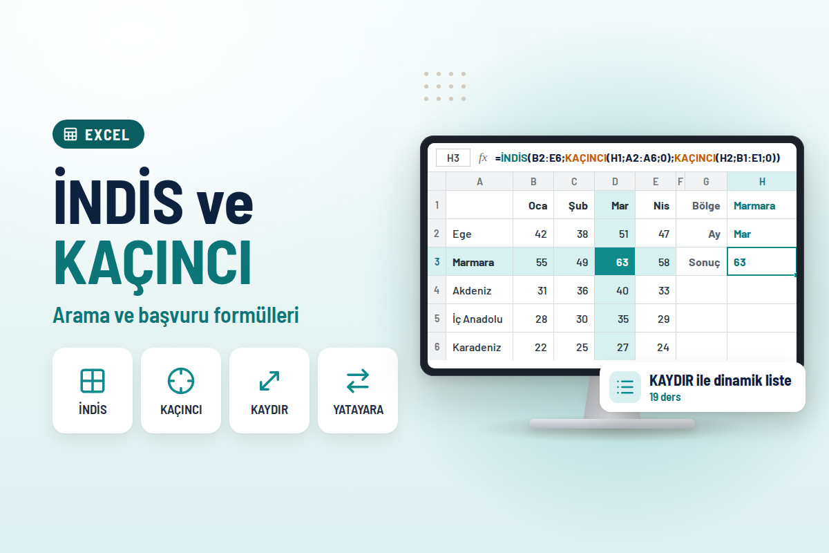 Excel Arama Fonksiyonları Eğitimi: DÜŞEYARA, İNDİS ve KAÇINCI