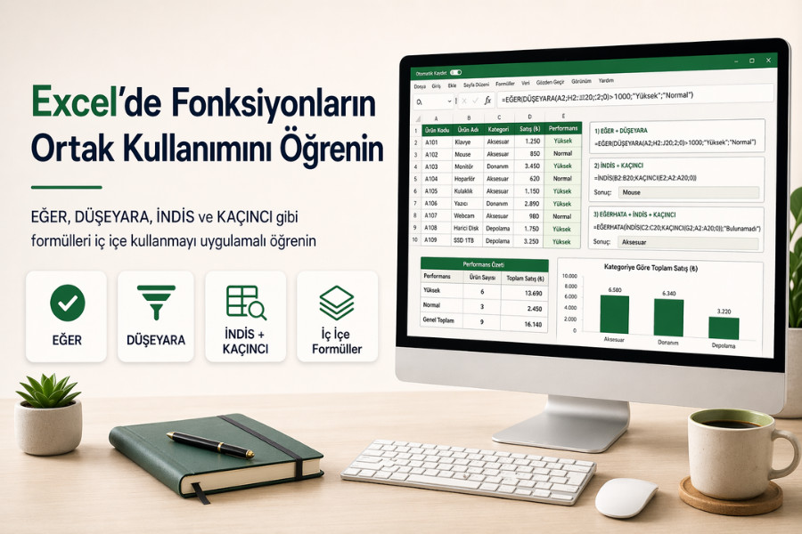 Excel’de Fonksiyonların Ortak Kullanımını Öğrenin.