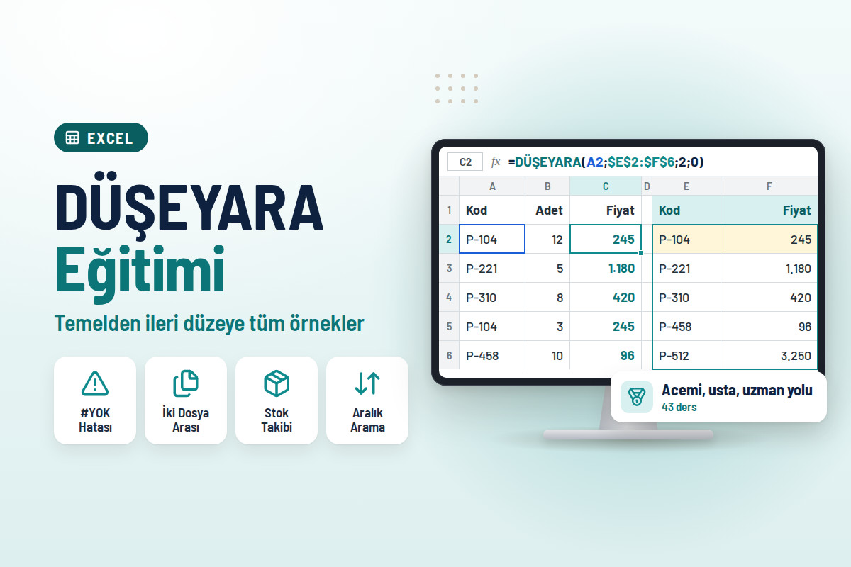 Excel DÜŞEYARA Eğitimi: Temelden İleri Düzey Kadar Tüm Örnekler