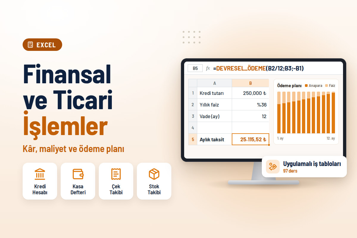 Excel Finansal ve Ticari İşlemler – KAR, Maliyet, Yıllık Getiri