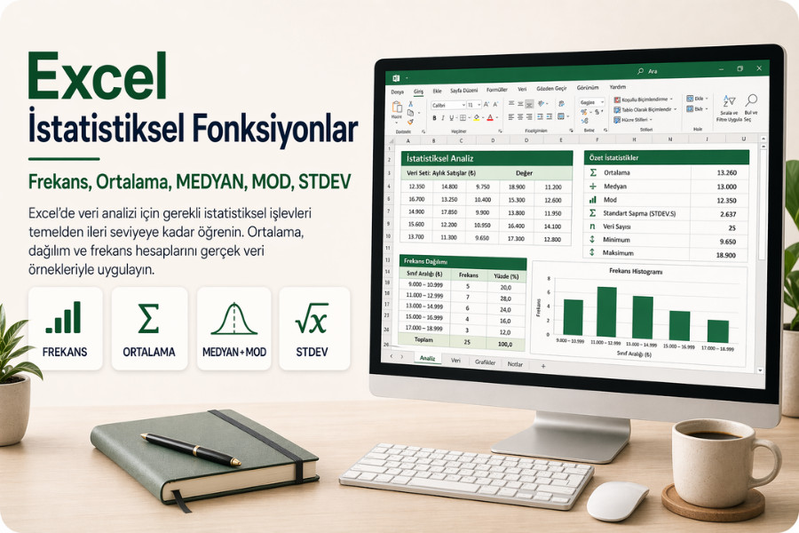 Excel İstatistiksel Fonksiyonlar – Frekans, Ortalama, MEDYAN, MOD, STDEV