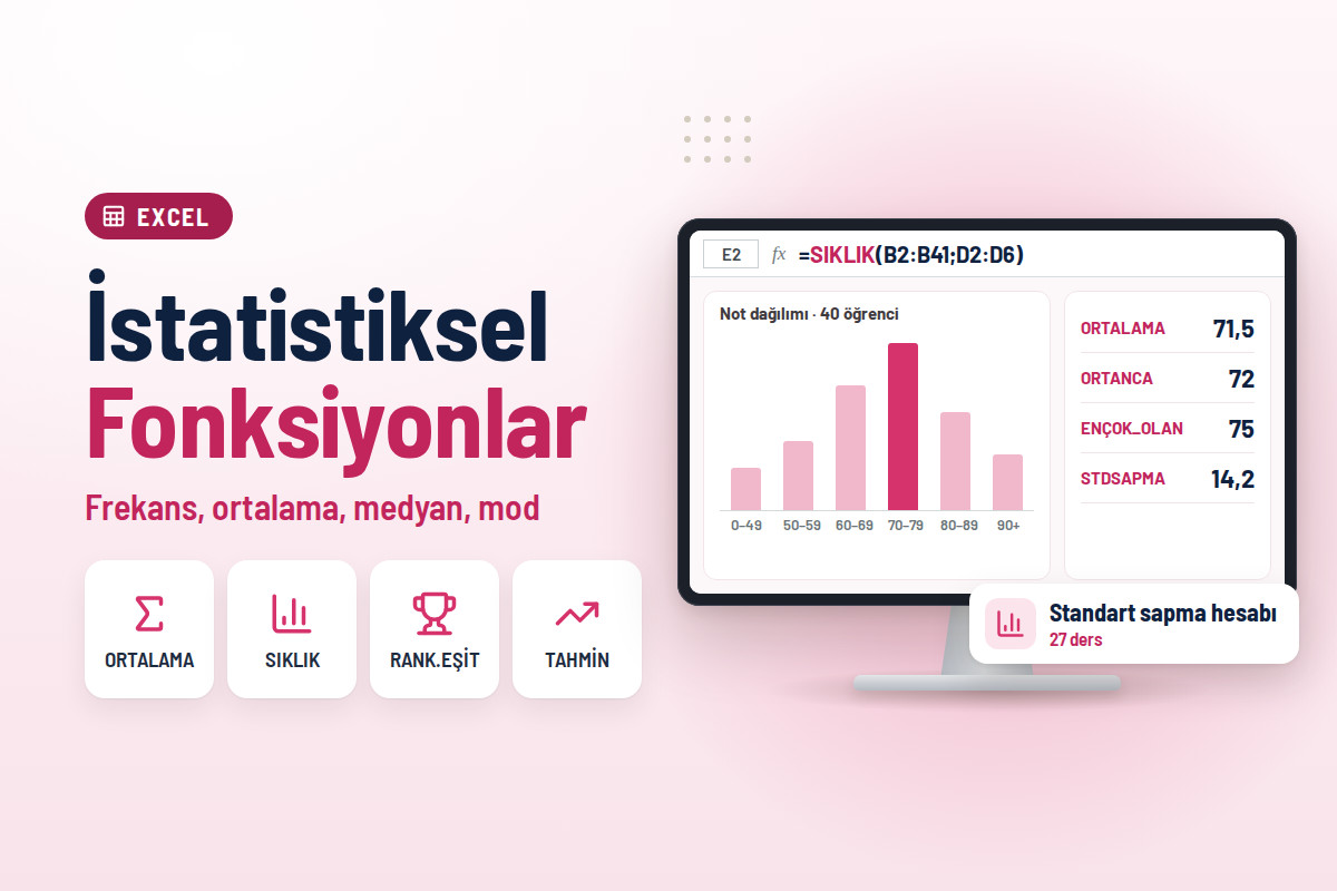 Excel İstatistiksel Fonksiyonlar – Frekans, Ortalama, MEDYAN, MOD, STDEV