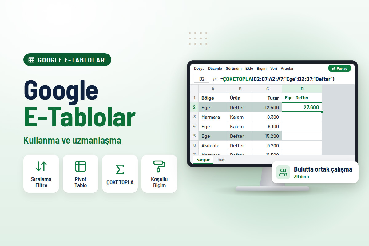 Google E-Tabloları Kullanma ve Uzmanlaşma