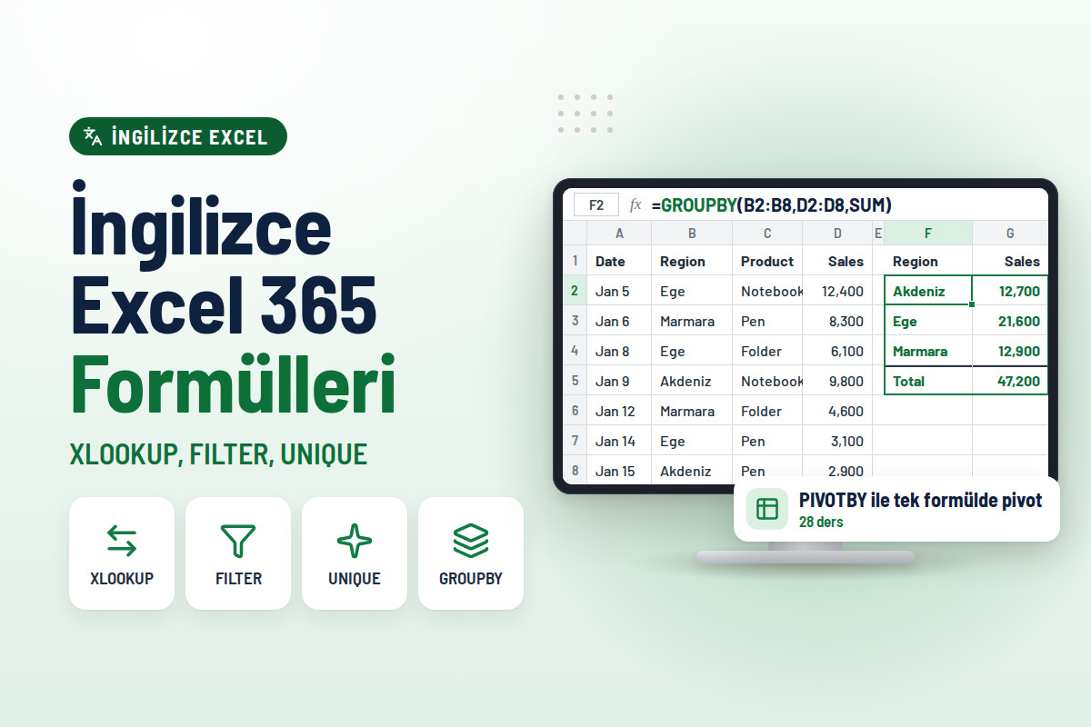 İngilizce Excel 365 Formülleri Eğitimi (XLOOKUP, FILTER, UNIQUE)